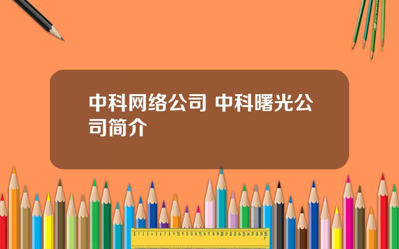 中科网络公司 中科曙光公司简介